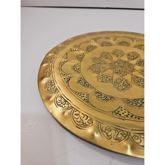Vintage,Brass Tray,Indian Tray,Indian brass Tray,Serving Tray,Round - Picture 4 of 10